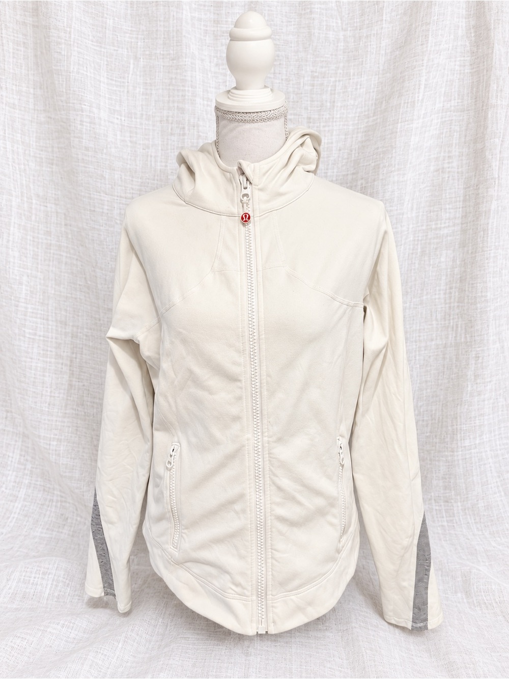 Lululemon Vintage Ivory White Hooded Full Zip Jacket Size 12
